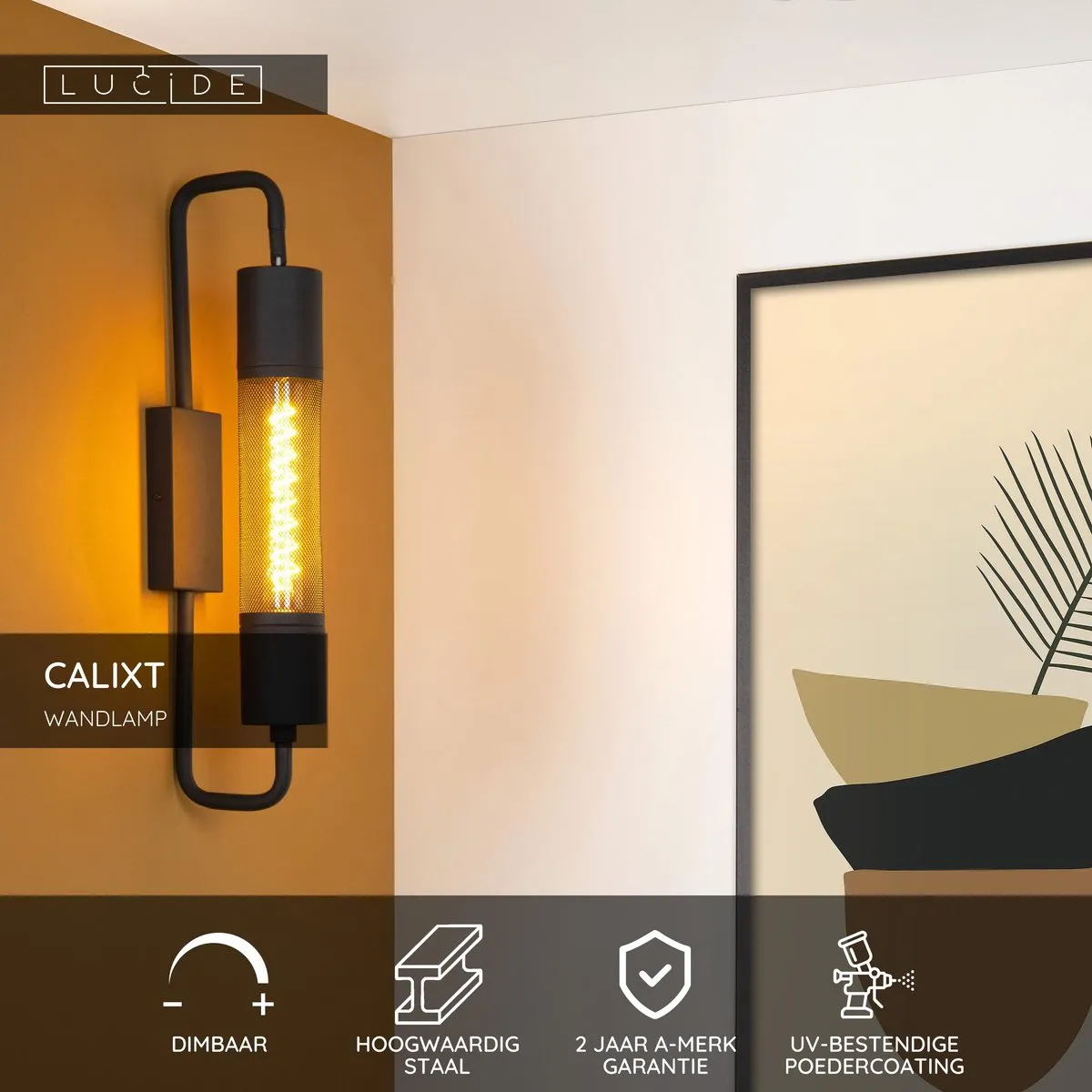 Lucide Calix Wandlamp E27 - Zwart