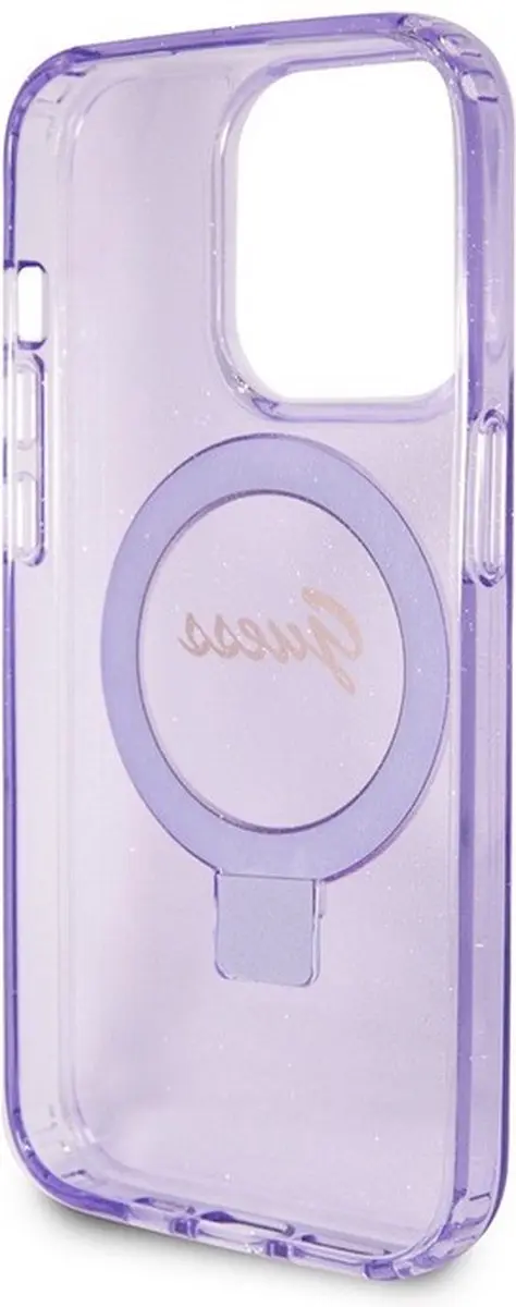 GUESS Ring Glitter Back Case - Paars - MagSafe - iPhone 15 Pro Max