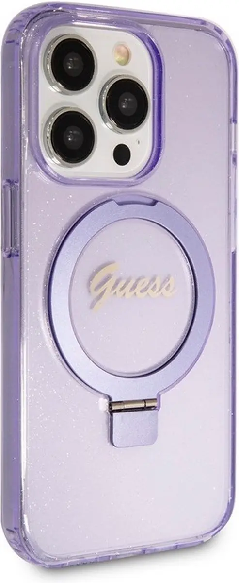 GUESS Ring Glitter Back Case - Paars - MagSafe - iPhone 15 Pro Max