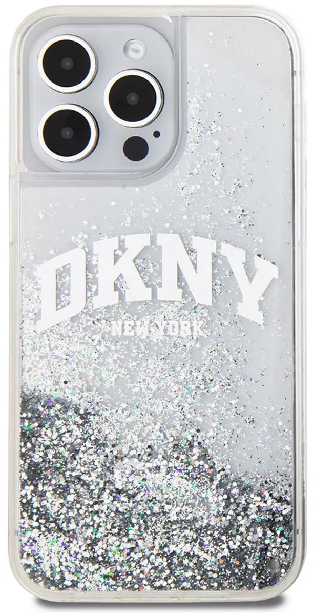 DKNY Liquid Glitter Arch Logo Back Case - iPhone 15 Pro Max - Wit/Zilver