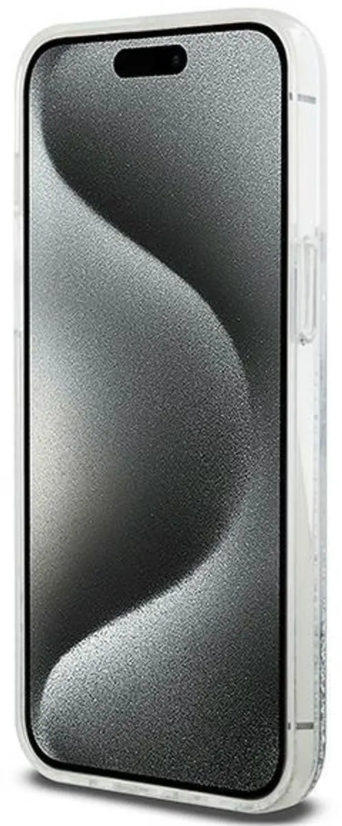 DKNY Liquid Glitter Arch Logo Back Case - iPhone 15 Pro Max - Wit/Zilver
