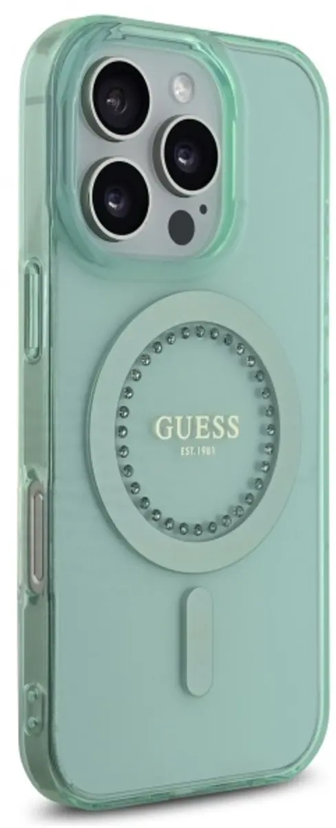 GUESS IML Rhinestones Hoesje iPhone 16 Pro - Groen