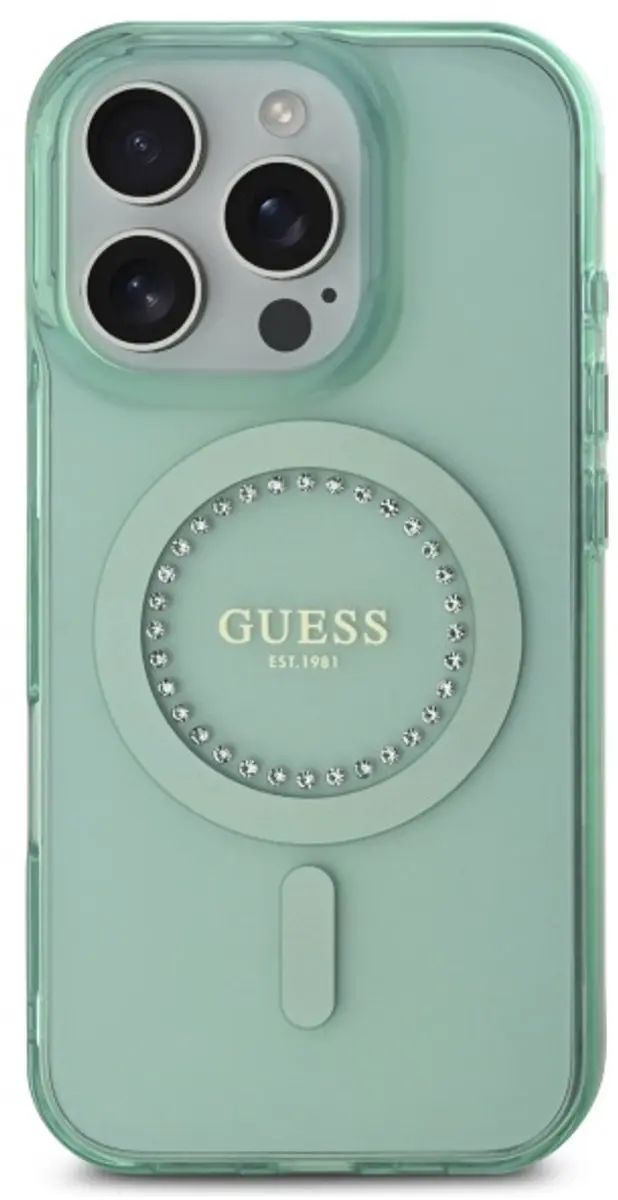 GUESS IML Rhinestones Hoesje iPhone 16 Pro - Groen