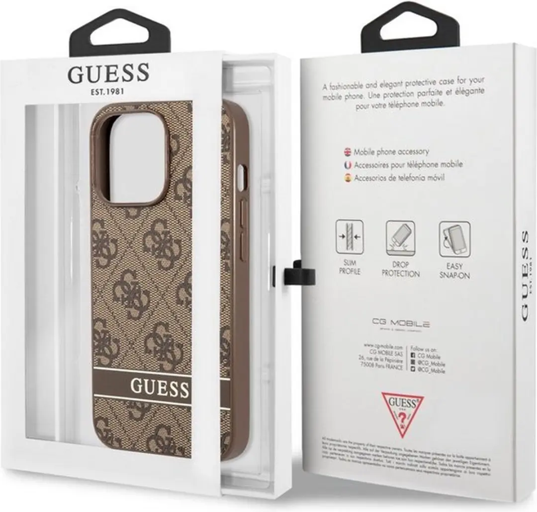 Guess 4G Printed Stripe Hoesje - iPhone 13 Pro - Bruin