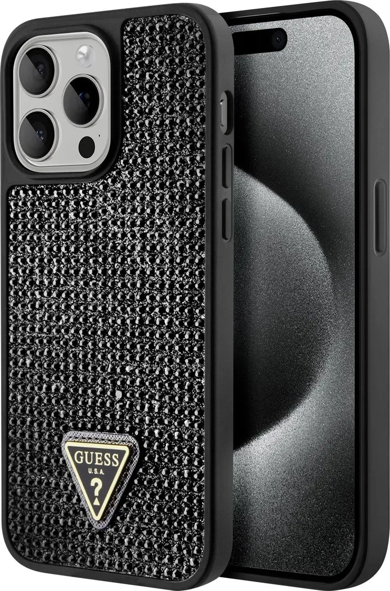 GUESS Rhinestones Back Cover - iPhone 15 Pro - Zwart