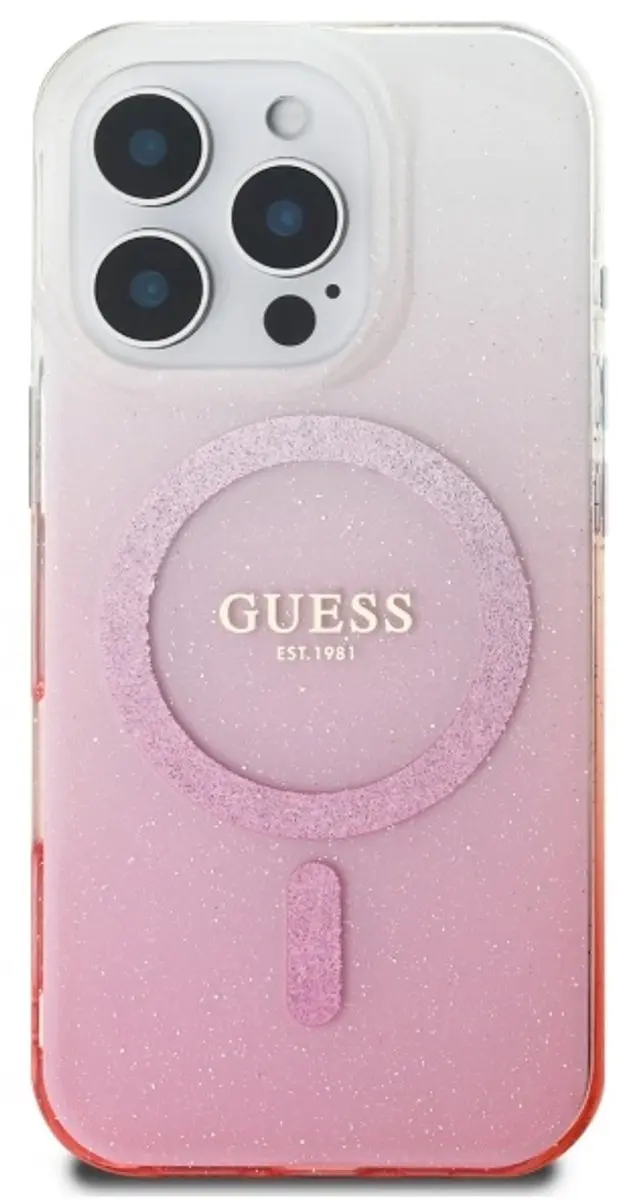 GUESS MagSafe Glitter Gradient Hoesje iPhone 16 Pro - Roze