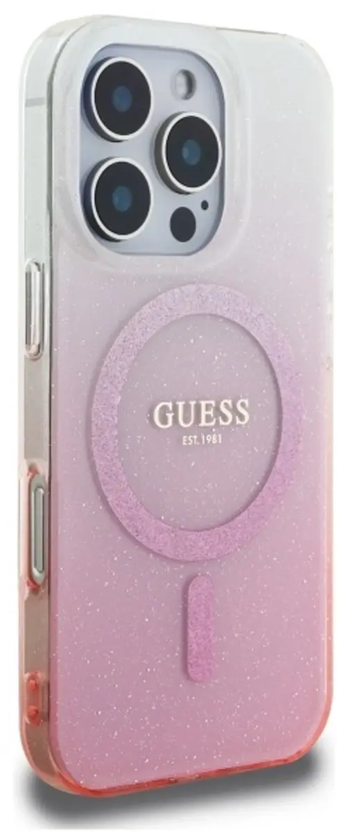 GUESS MagSafe Glitter Gradient Hoesje iPhone 16 Pro - Roze