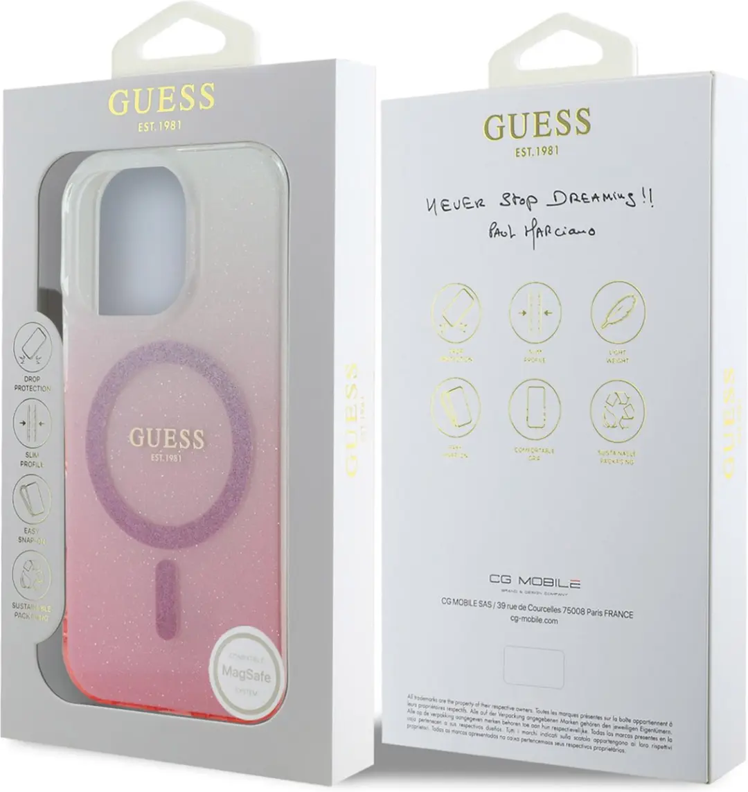 GUESS MagSafe Glitter Gradient Hoesje iPhone 16 Pro - Roze