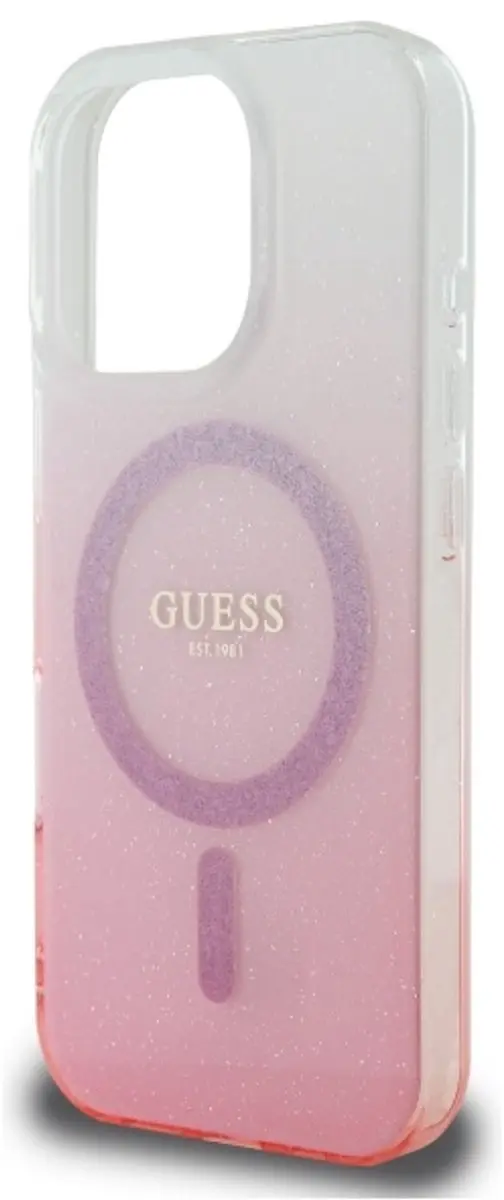 GUESS MagSafe Glitter Gradient Hoesje iPhone 16 Pro - Roze
