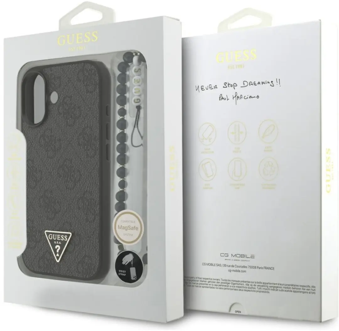 GUESS Case 4G Bandje Driehoek Logo MagSafe iPhone 17 - Zwart