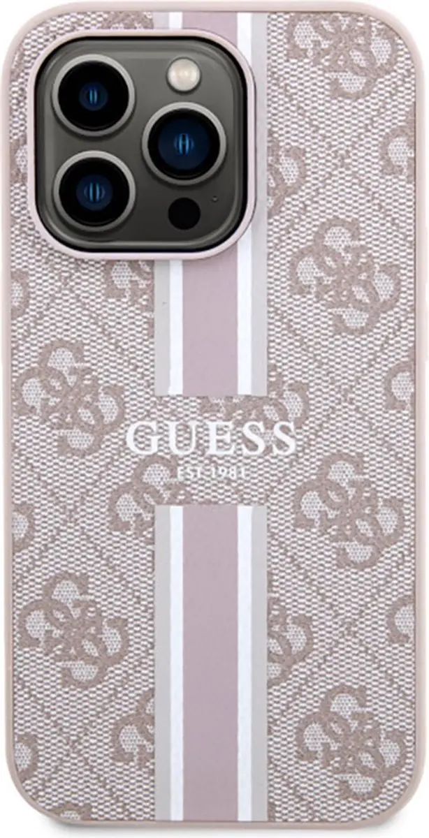 GUESS 4G Printed Stripe Back Case - iPhone 14 Pro Roze