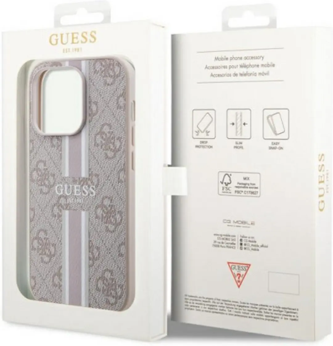 GUESS 4G Printed Stripe Back Case - iPhone 14 Pro Roze