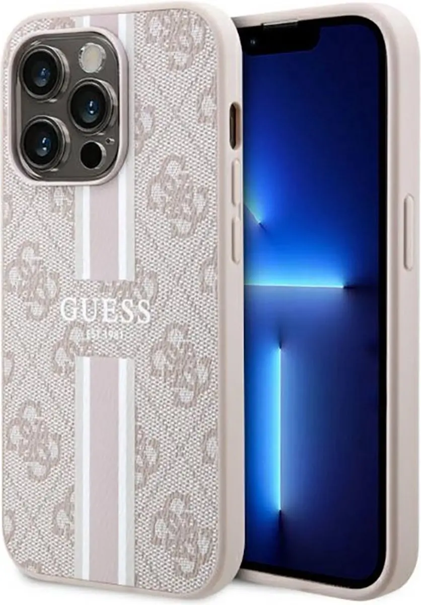 GUESS 4G Printed Stripe Back Case - iPhone 14 Pro Roze