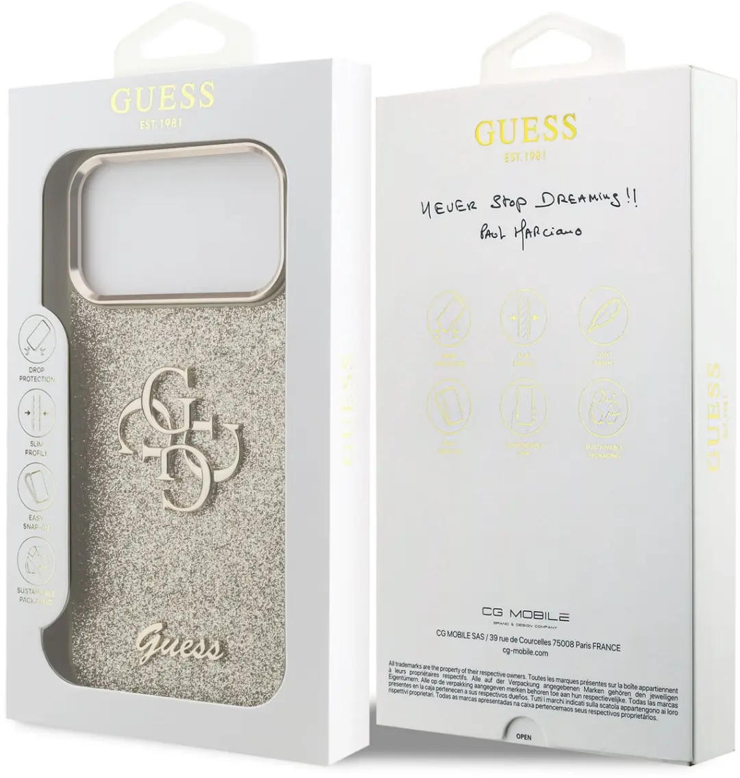 GUESS PU Fixed Glitter 4G Backcover - iPhone 17 Pro Max - Goud - 14704