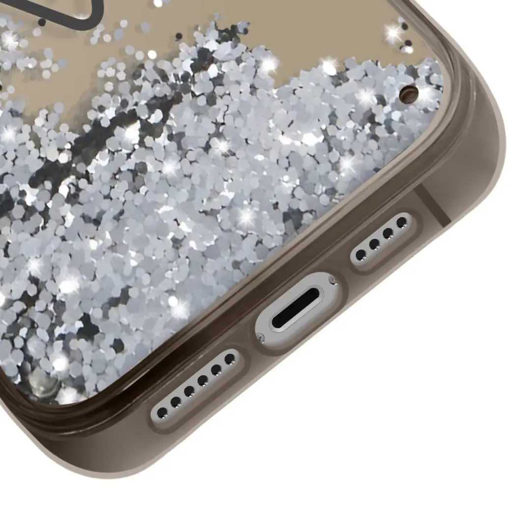 GUESS Liquid Glitter Triangle Back Case - iPhone 14 Pro Max - Zwart/Blauw