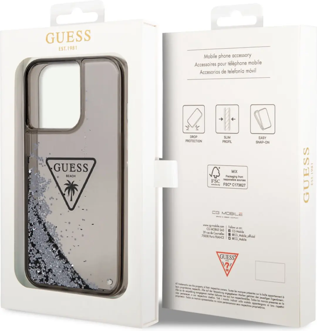 GUESS Liquid Glitter Triangle Back Case - iPhone 14 Pro Max - Zwart/Blauw - afbeelding 6 van 6