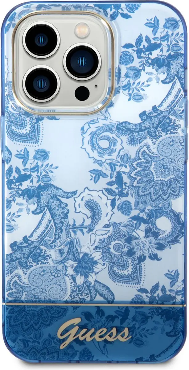 GUESS Toile de Jouy Back Case - iPhone 14 Pro Max - Blauw