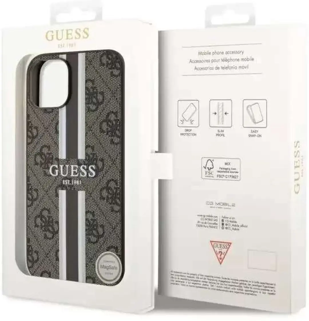 GUESS 4G Printed Stripe Back Case - iPhone 14 Bruin
