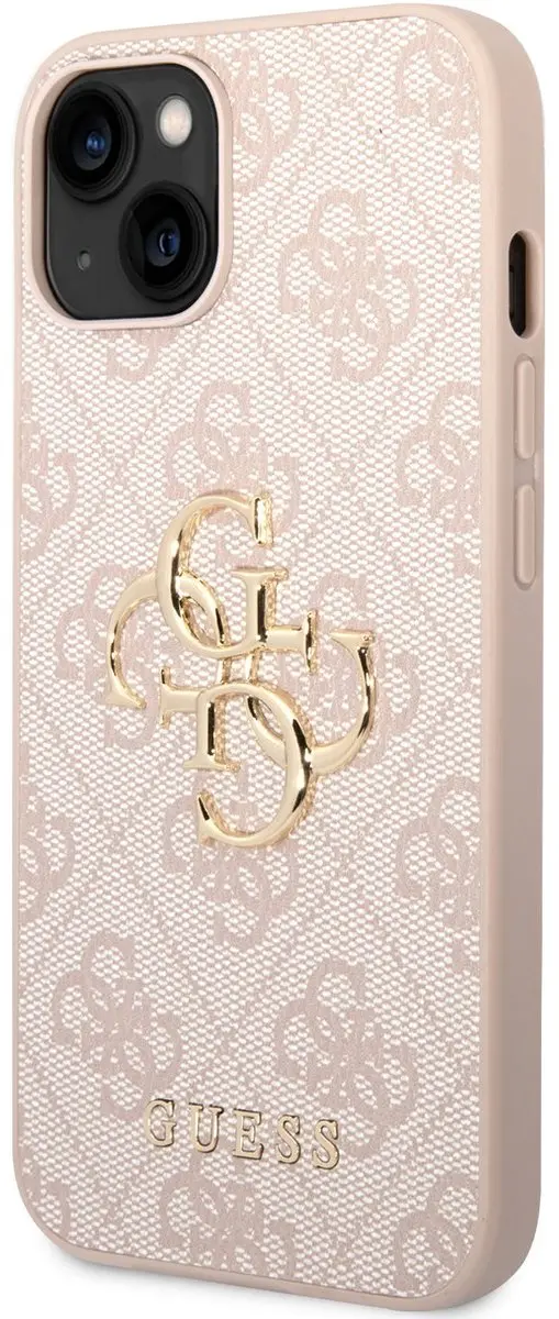 GUESS iPhone 15 Hoesje - Roze Metal Logo