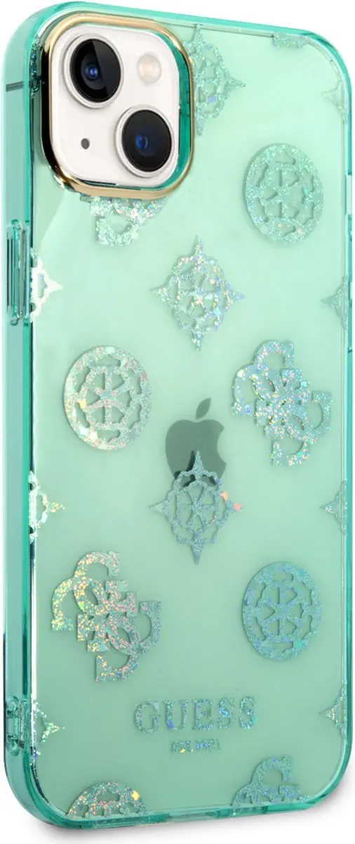 GUESS iPhone 14 Plus Hardcover - Peony Glitter - Turquoise