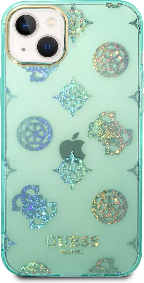 GUESS iPhone 14 Plus Hardcover - Peony Glitter - Turquoise