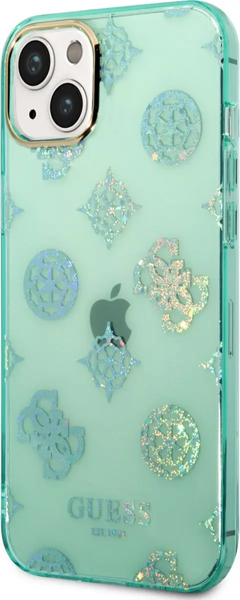 GUESS iPhone 14 Plus Hardcover - Peony Glitter - Turquoise