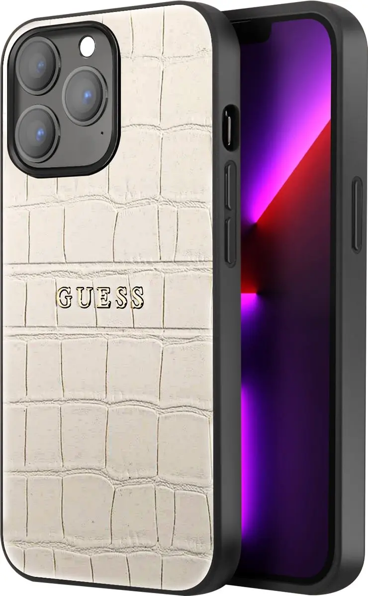 Guess Hoesje iPhone 13 Pro Croco Lines - Beige - MagSafe