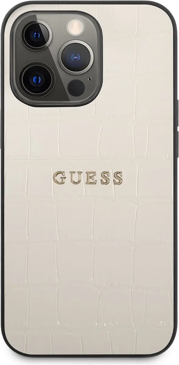 Guess Hoesje iPhone 13 Pro Croco Lines - Beige - MagSafe