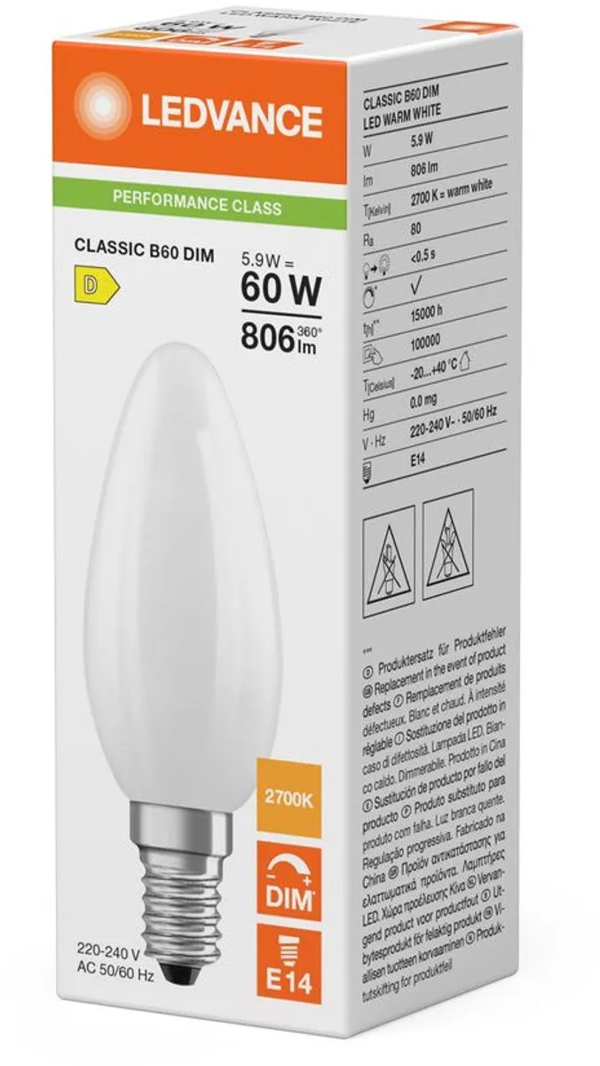 LEDVANCE LED Filament Kaarslamp E14 5.9W 806lm - Mat