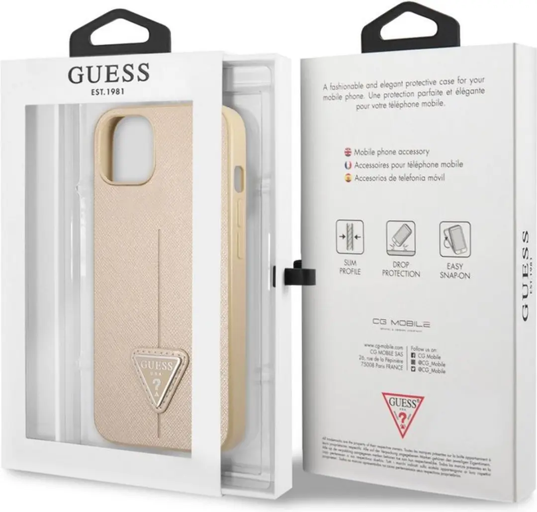 GUESS Saffiano Triangle Back Case iPhone 13 Mini - Beige