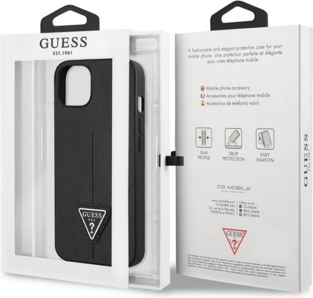 GUESS Saffiano Triangle Back Case - iPhone 13 - Zwart