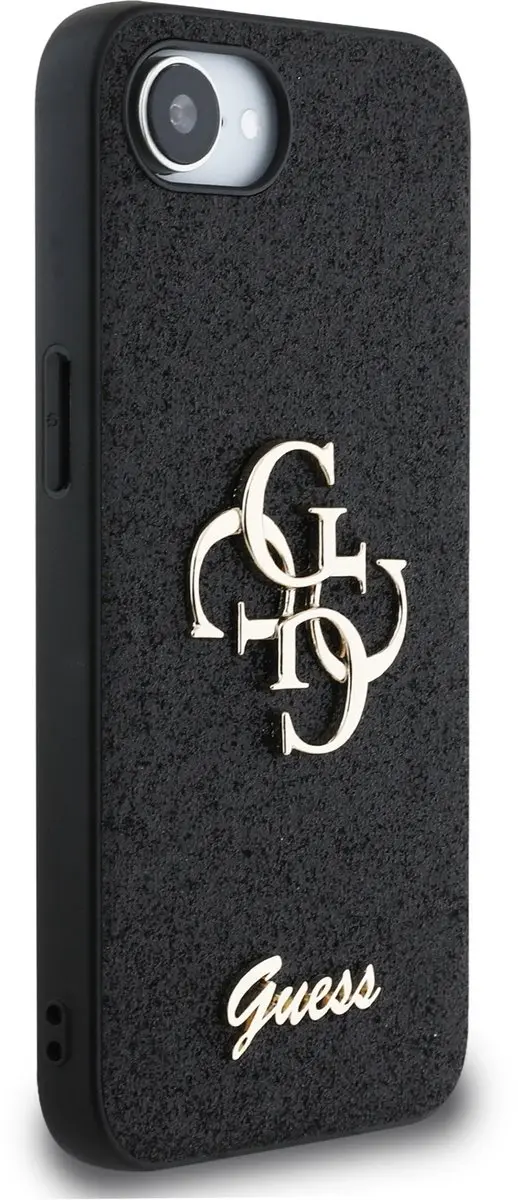 GUESS Glitter 4G Metal Logo Hoesje iPhone 16/17 - Zwart