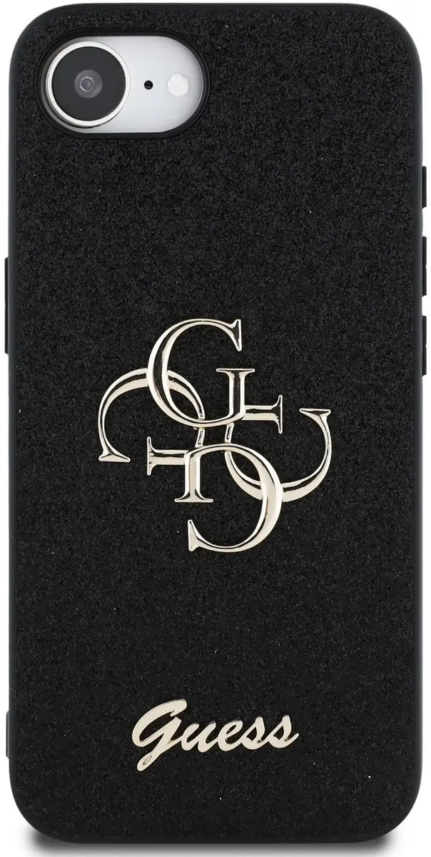 GUESS Glitter 4G Metal Logo Hoesje iPhone 16/17 - Zwart
