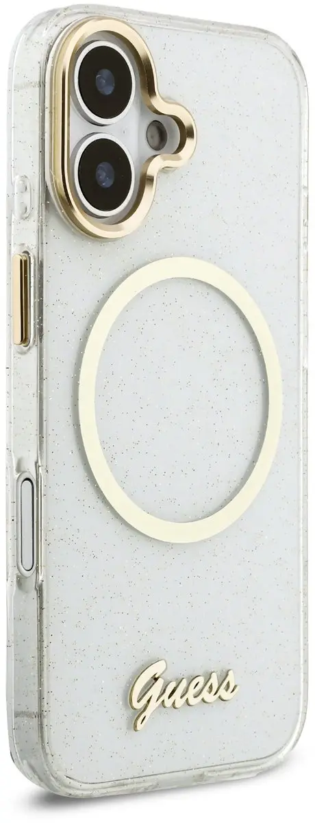 GUESS IML Glitter Script Backcover iPhone 17 - MagSafe - Transparant