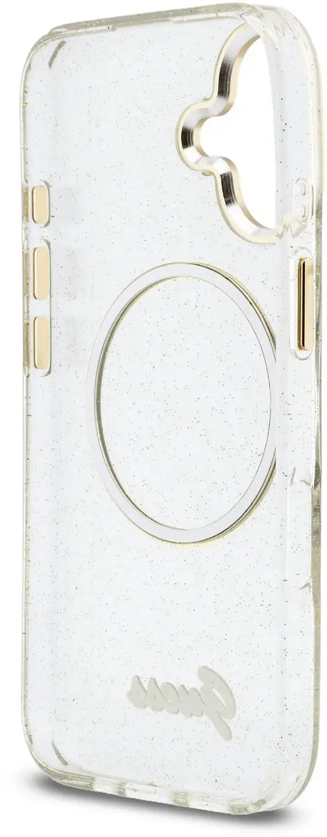 GUESS IML Glitter Script Backcover iPhone 17 - MagSafe - Transparant