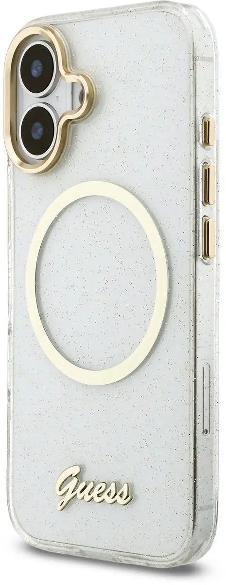 GUESS IML Glitter Script Backcover iPhone 17 - MagSafe - Transparant - afbeelding 6 van 6