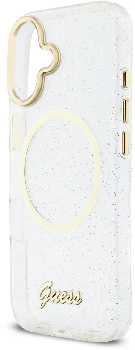 GUESS IML Glitter Script Backcover iPhone 17 - MagSafe - Transparant