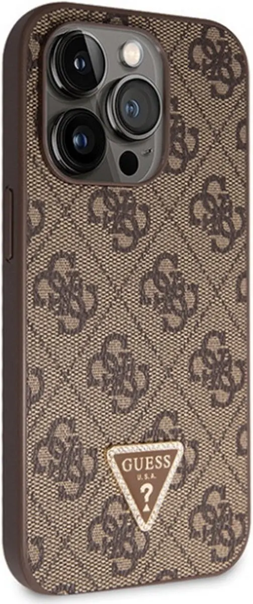 GUESS 4G Triangle Crossbody Hoesje iPhone 14 Pro - Bruin