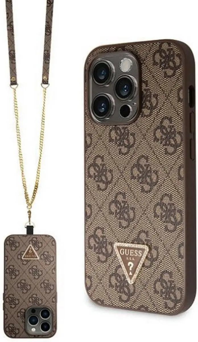 GUESS 4G Triangle Crossbody Hoesje iPhone 14 Pro - Bruin