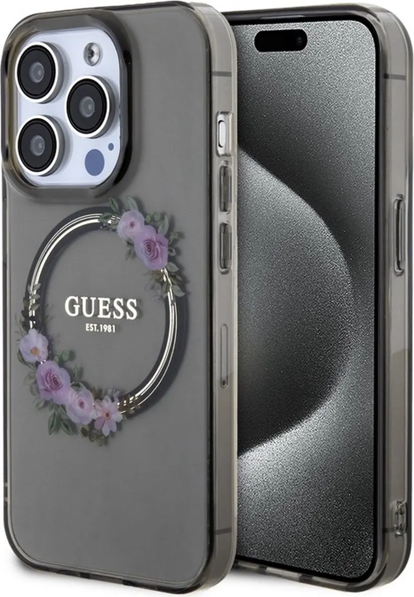 Guess Glossy Ring Back Case - iPhone 14 Pro MagSafe - Zwart