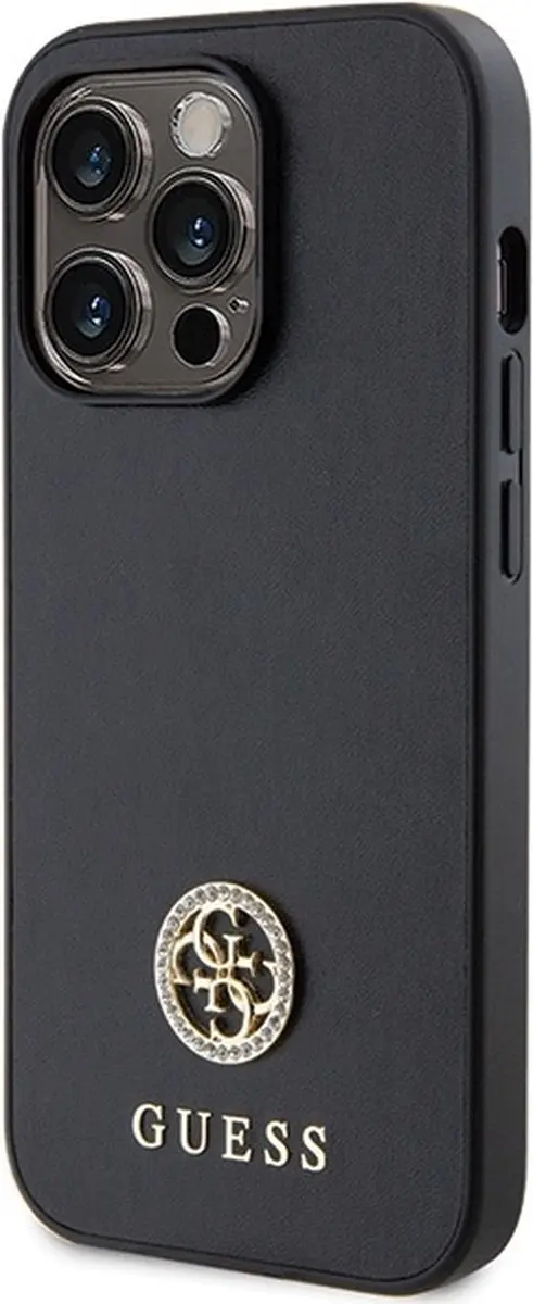 GUESS 4G Strass Metal Logo Back Case - iPhone 15 Pro - Zwart