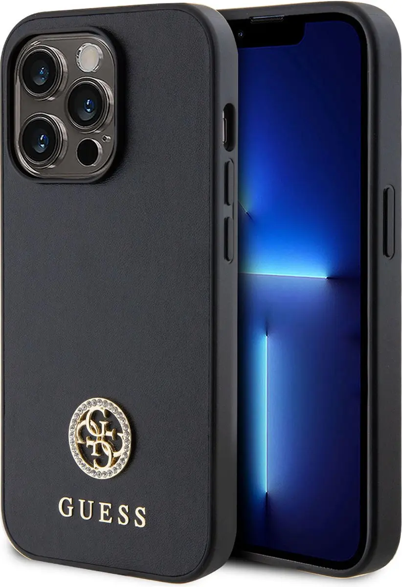 GUESS 4G Strass Metal Logo Back Case - iPhone 15 Pro - Zwart
