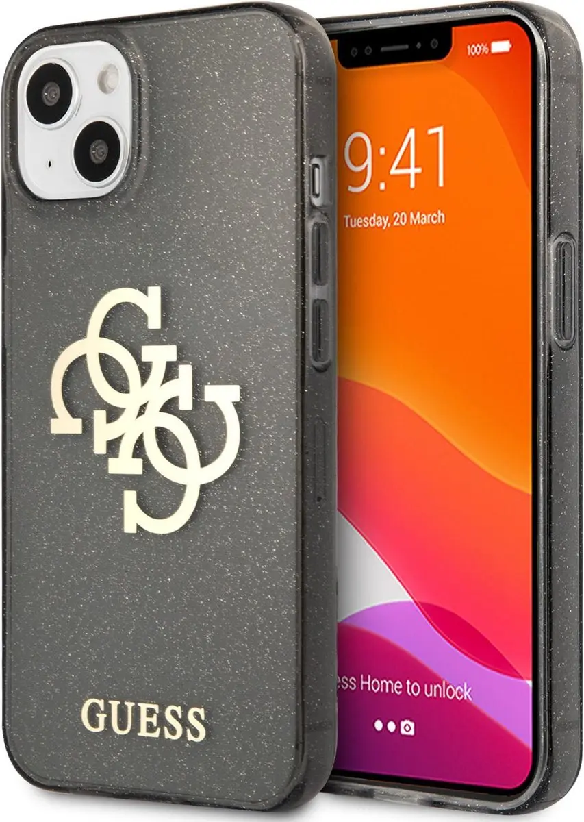 GUESS Glitters Backcase iPhone 13 - Zwart