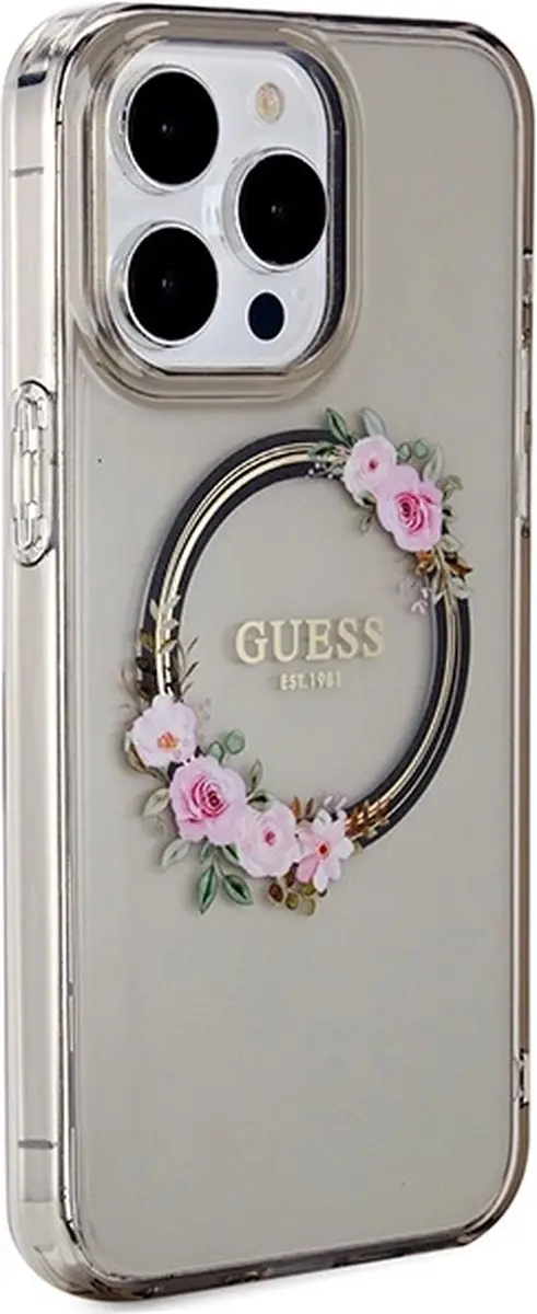 GUESS Glossy Ring Back Case - iPhone 15 Pro Max 6.7" - Zwart