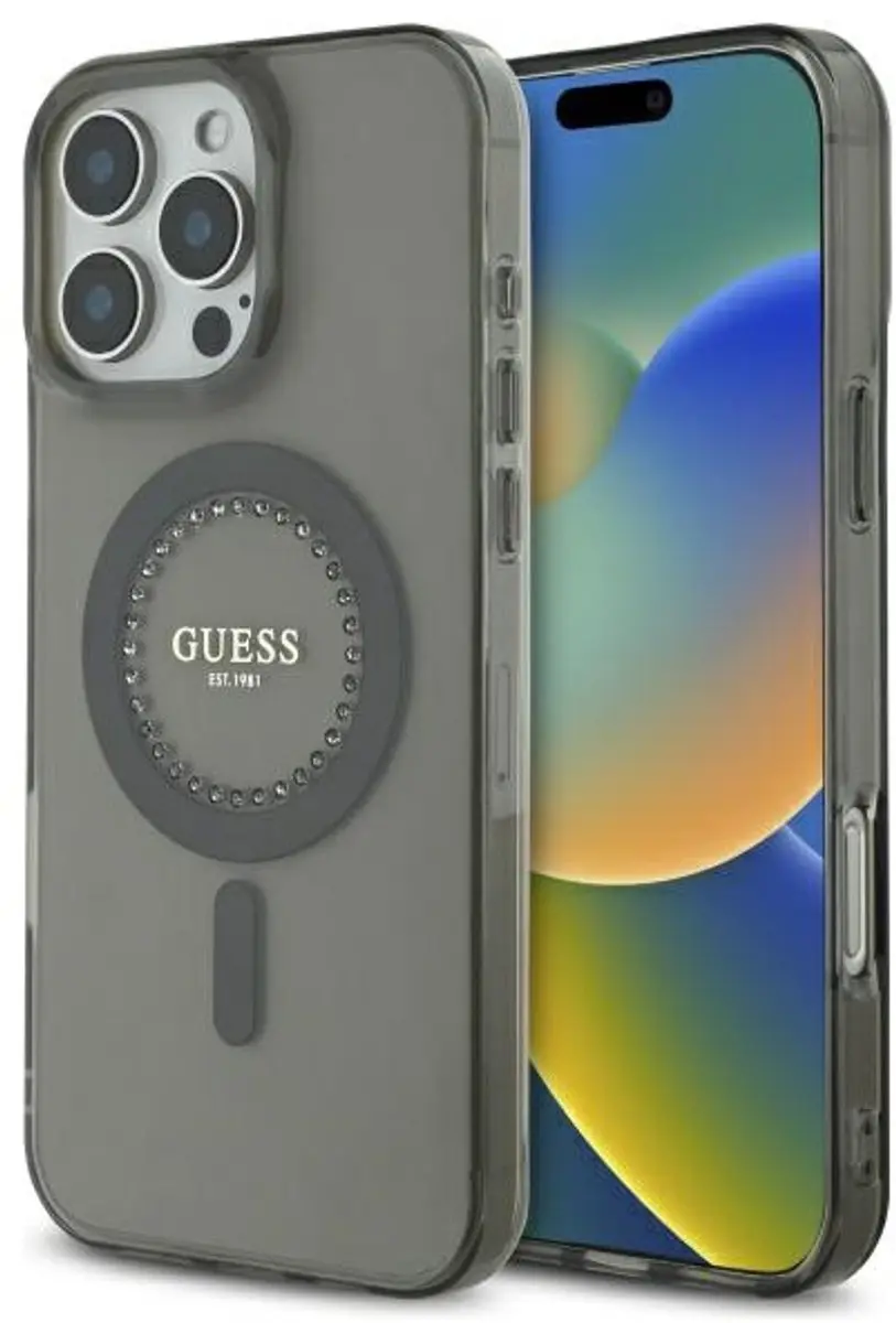 GUESS IML Rhinestones Hoesje iPhone 16 Pro - Zwart