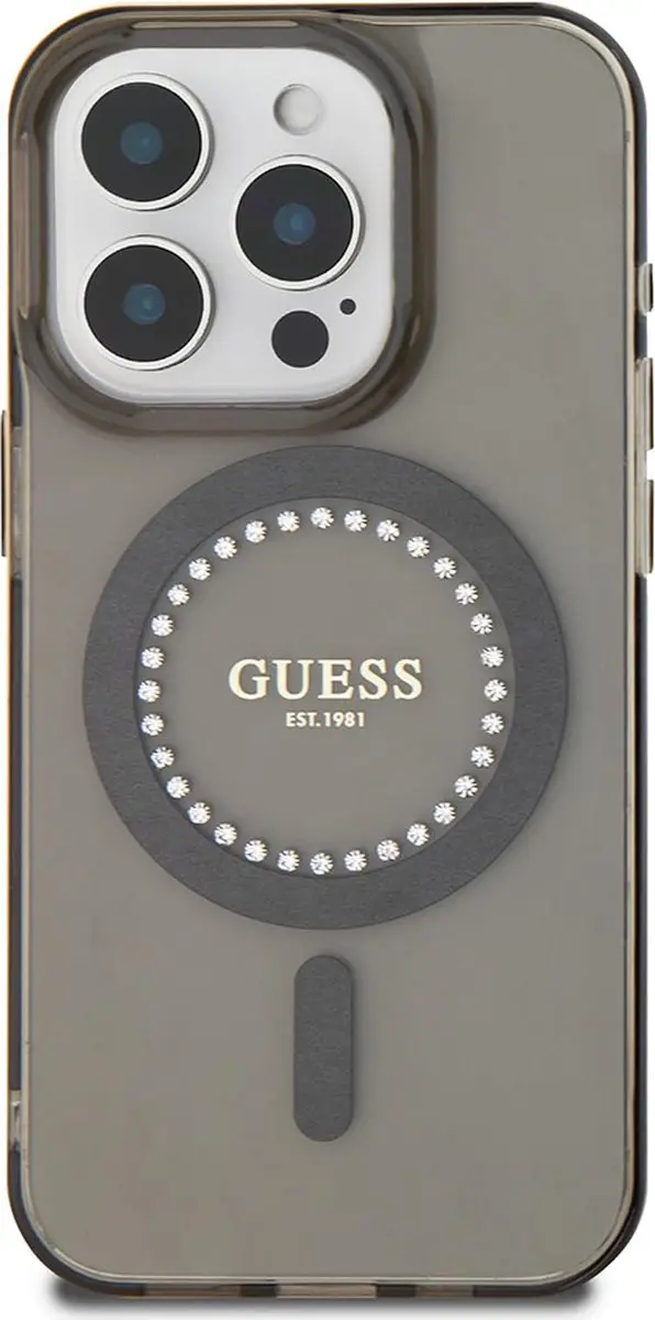 GUESS IML Rhinestones Hoesje iPhone 16 Pro - Zwart