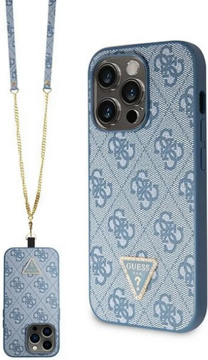GUESS 4G Triangle Crossbody Hoesje - iPhone 14 Pro - Blauw