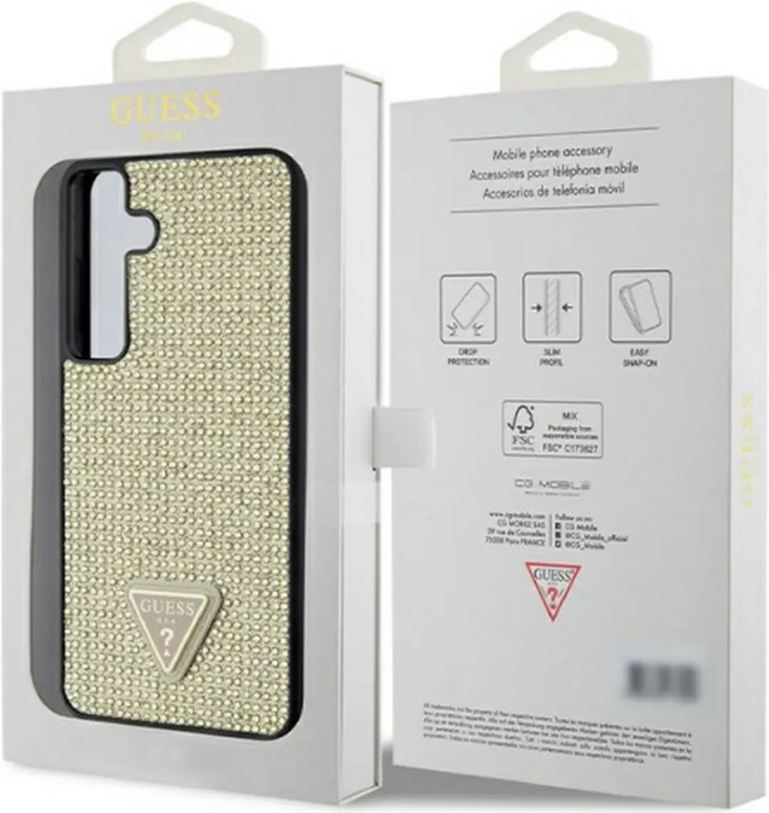 Guess Goud Hoesje - Samsung Galaxy S24 - Rhinestones Triangle Logo
