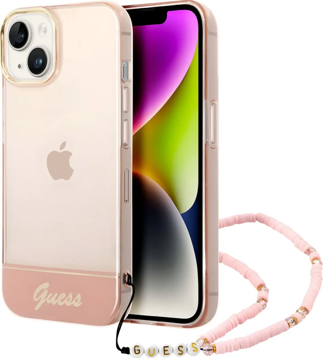 GUESS Telefoonhoesje iPhone 14 Plus - Roze Transparant - 3666339064297