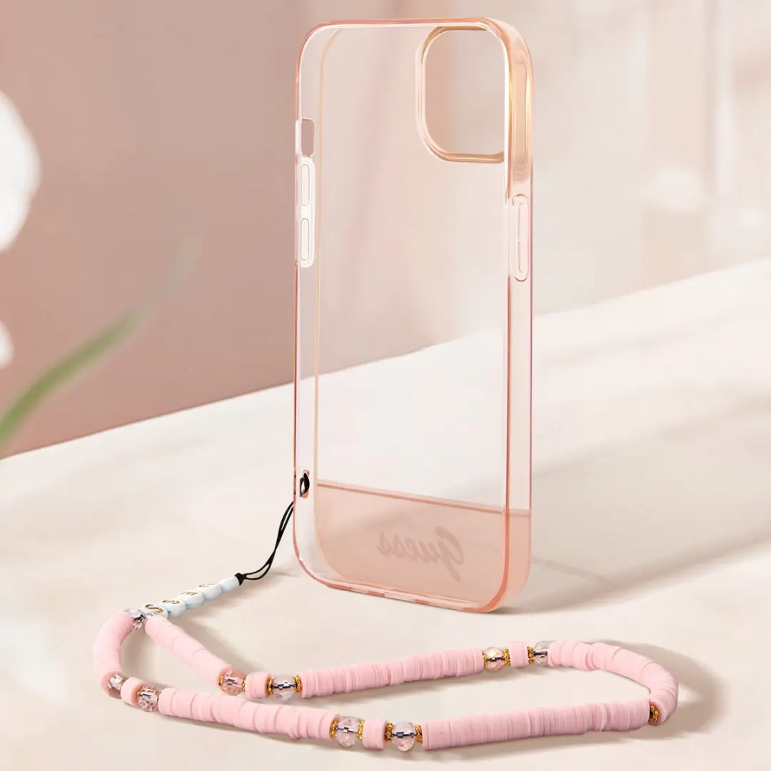 GUESS Telefoonhoesje iPhone 14 Plus - Roze Transparant - 3666339064297